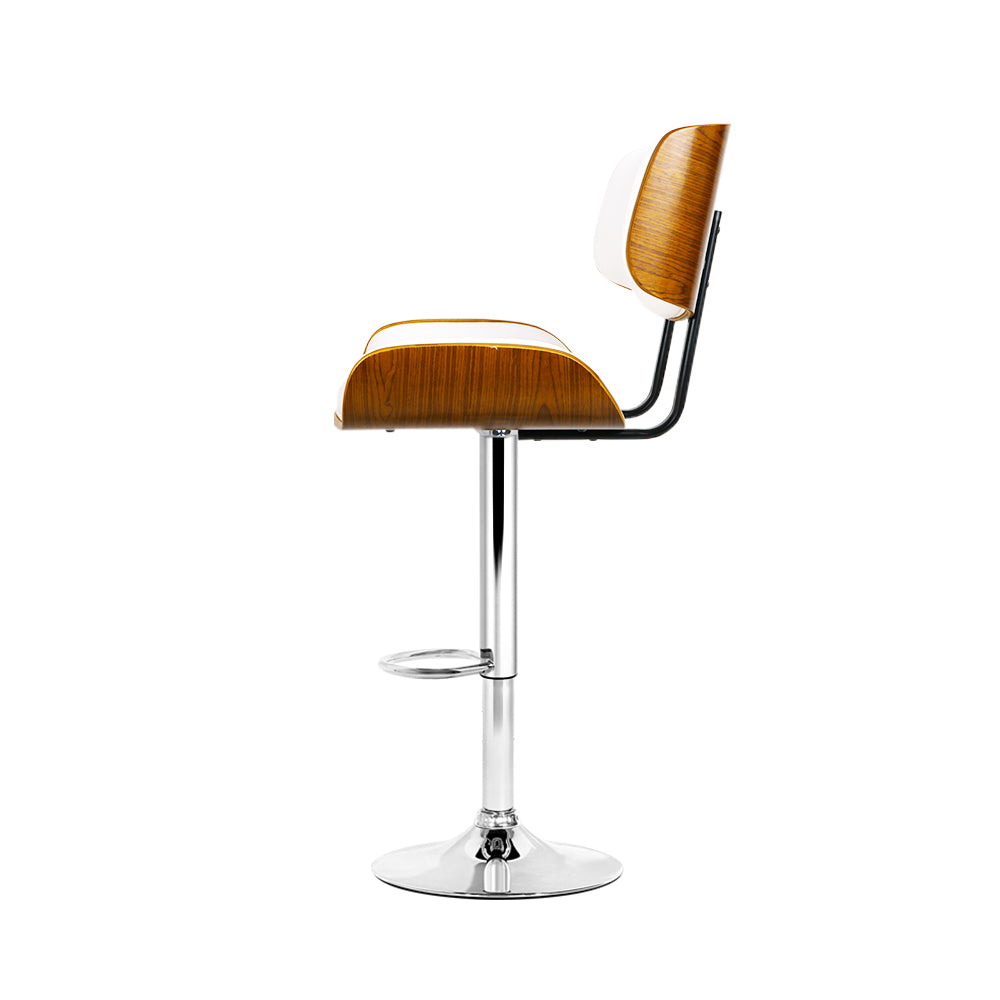 Set of 2 Ancona Wooden Gas Lift Bar Stool - White & Chrome