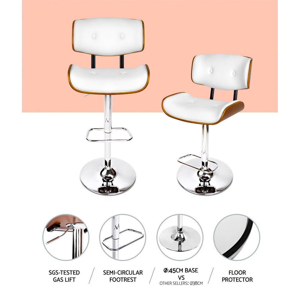 Set of 2 Ancona Wooden Gas Lift Bar Stool - White & Chrome