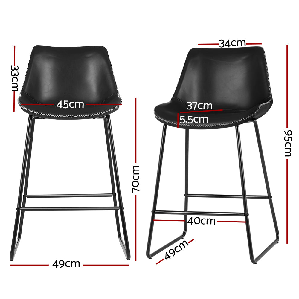 Set of 2 Toulon Bar Stools Kitchen Metal Bar Stool Dining Chairs PU Leather - Black