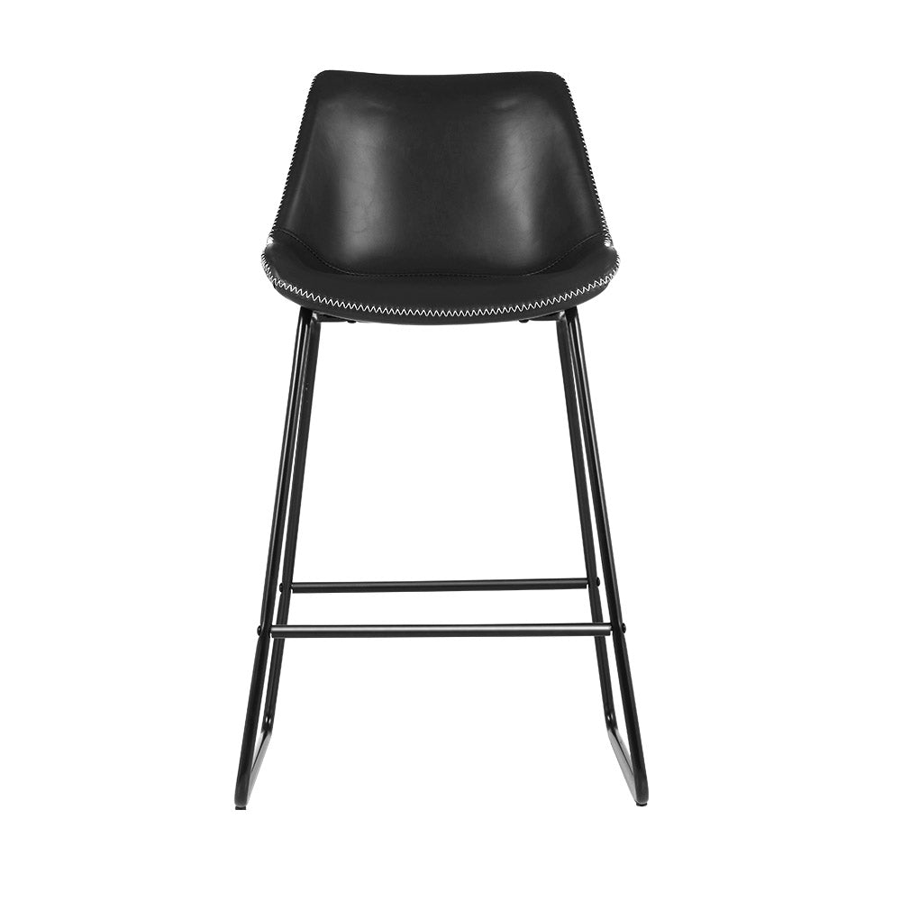 Set of 2 Toulon Bar Stools Kitchen Metal Bar Stool Dining Chairs PU Leather - Black