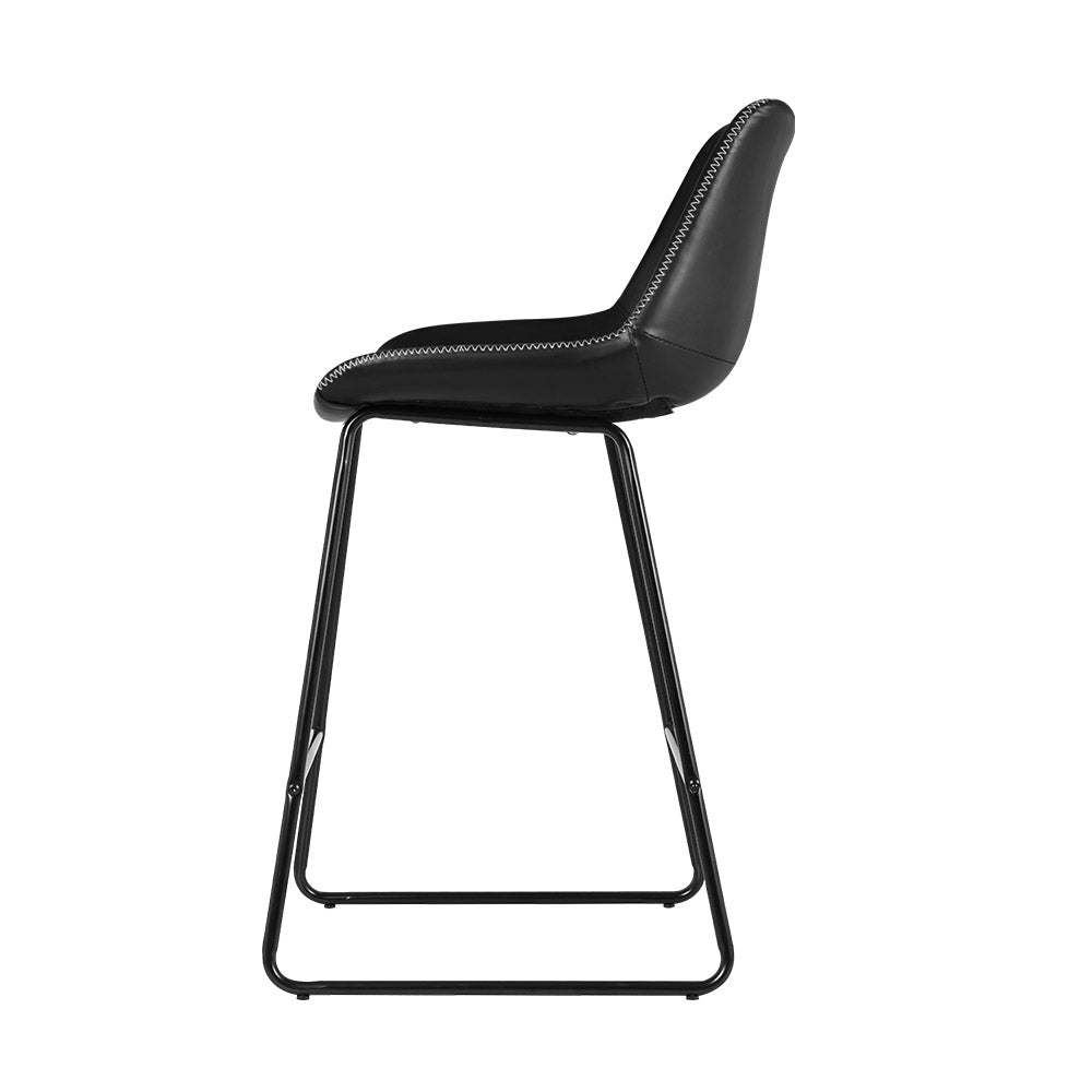 Set of 2 Toulon Bar Stools Kitchen Metal Bar Stool Dining Chairs PU Leather - Black