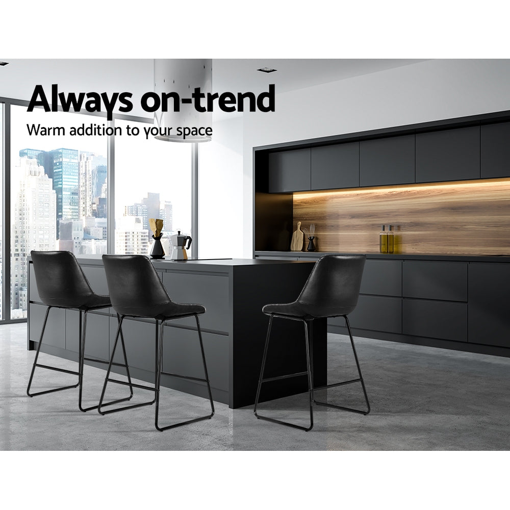 Set of 2 Toulon Bar Stools Kitchen Metal Bar Stool Dining Chairs PU Leather - Black