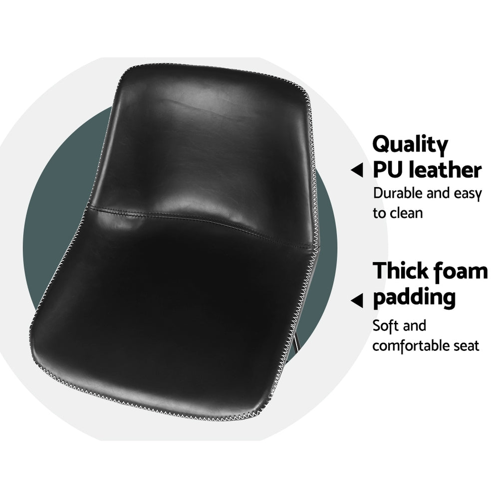 Set of 2 Toulon Bar Stools Kitchen Metal Bar Stool Dining Chairs PU Leather - Black