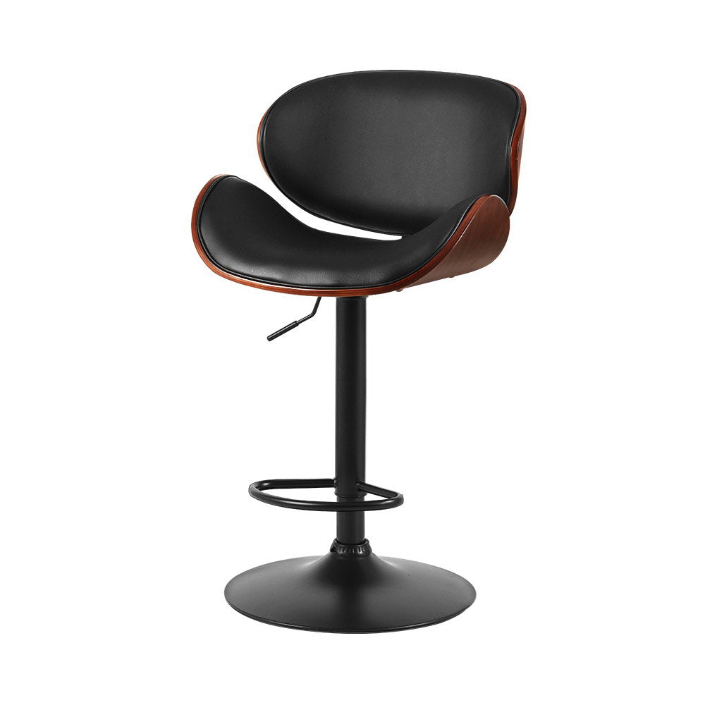 112cm Rouen Kitchen Bar Stools Swivel Gas Lift Wooden Stool Metal Barstools - Black