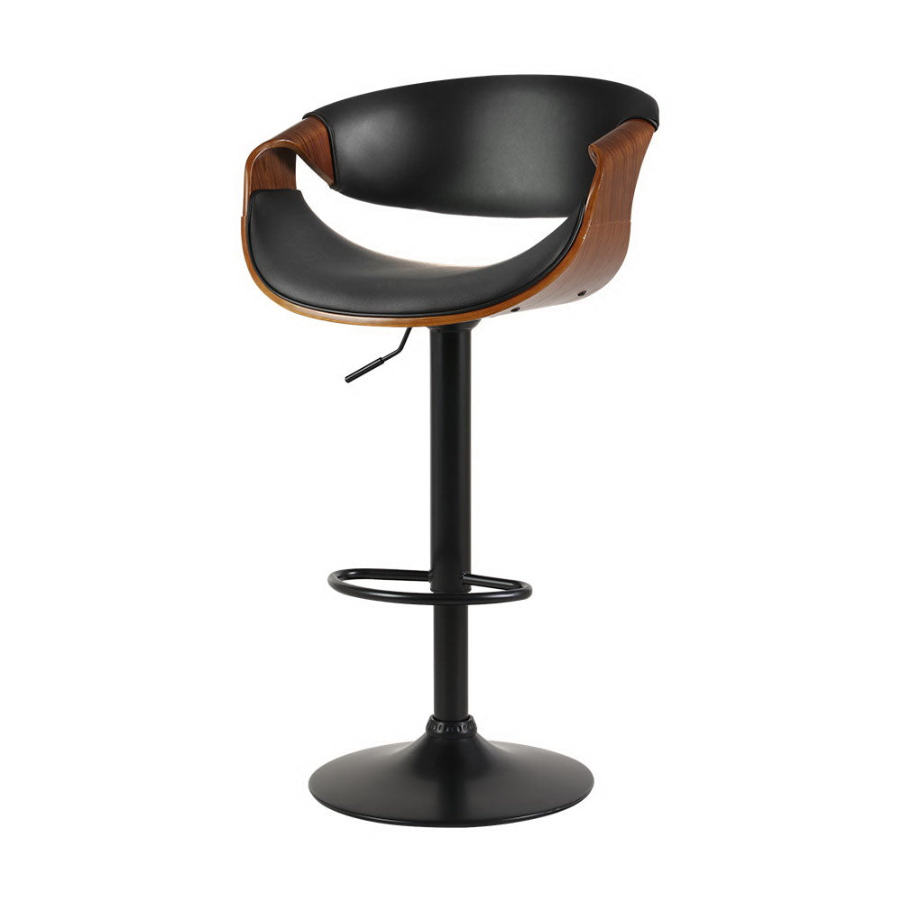 109cm Montpellier Bar Stools Swivel Chair Kitchen Gas Lift Wooden Bar Stool Leather - Black