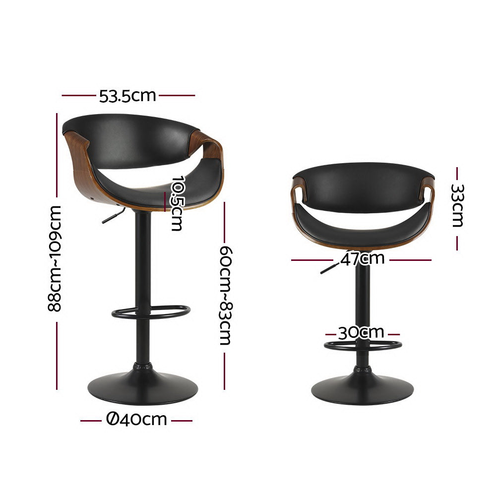 109cm Montpellier Bar Stools Swivel Chair Kitchen Gas Lift Wooden Bar Stool Leather - Black