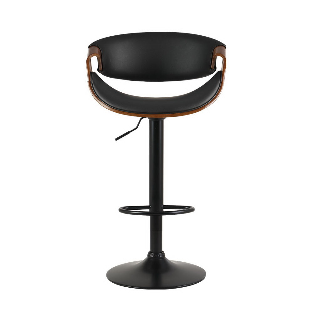 Set of 2 Montpellier Bar Stools Swivel Chair Kitchen Gas Lift Wooden Bar Stool Leather - Black