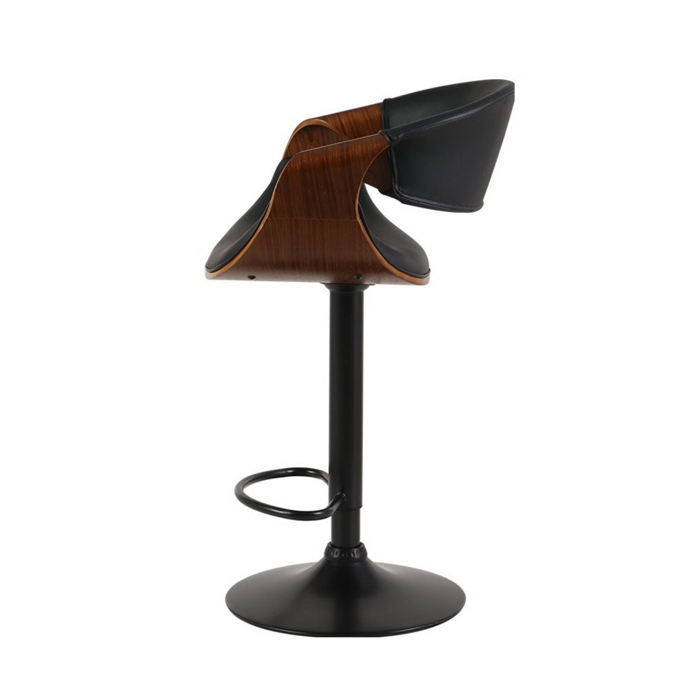Set of 2 Montpellier Bar Stools Swivel Chair Kitchen Gas Lift Wooden Bar Stool Leather - Black