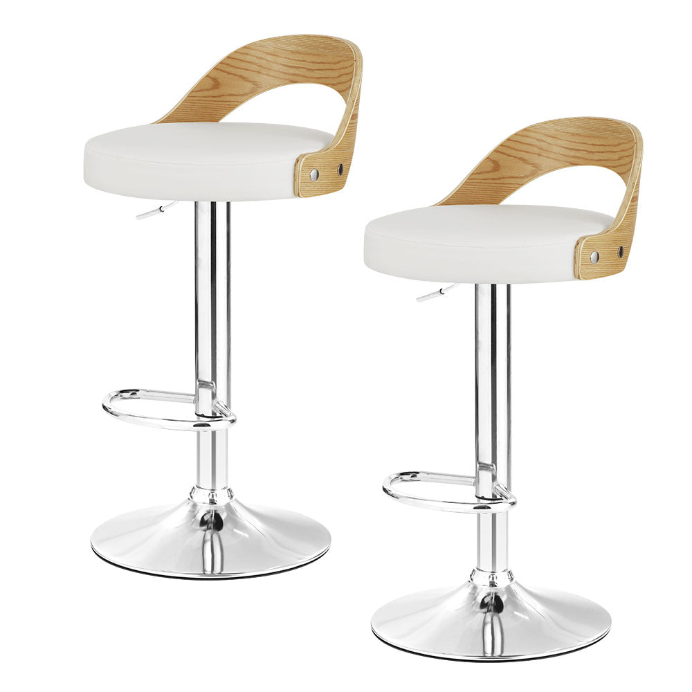 Set of 2 Plymouth Bar Stools Kitchen Gas Lift Wooden Stool Metal Barstools Swivel - White