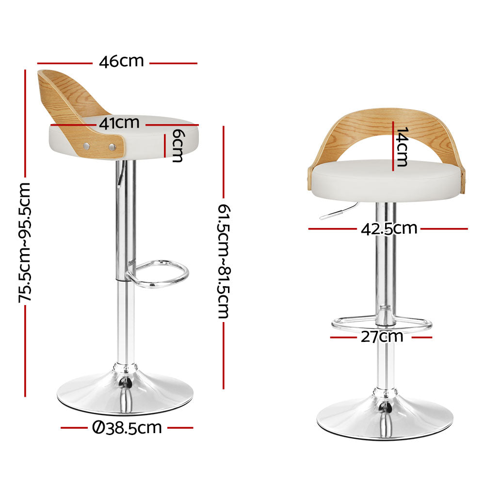 Set of 2 Plymouth Bar Stools Kitchen Gas Lift Wooden Stool Metal Barstools Swivel - White