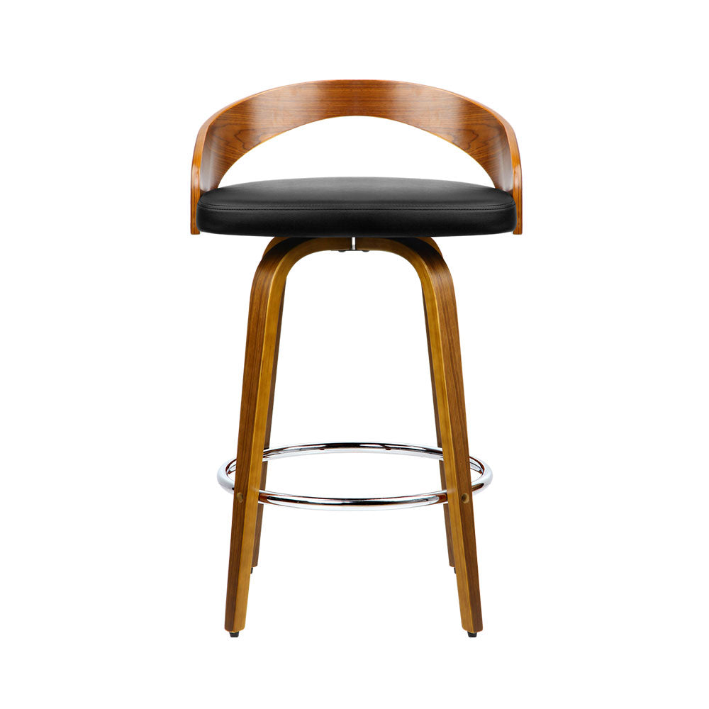 Set of 2 Alicante Walnut Wood Bar Stools - Black & Brown