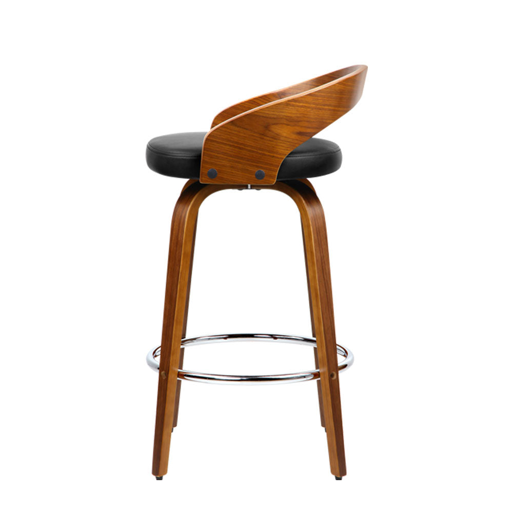 Set of 2 Alicante Walnut Wood Bar Stools - Black & Brown