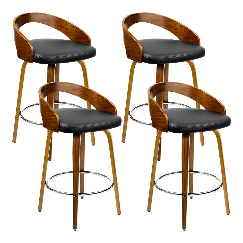 Set of 4 Alicante Walnut Wood Bar Stools - Black & Brown