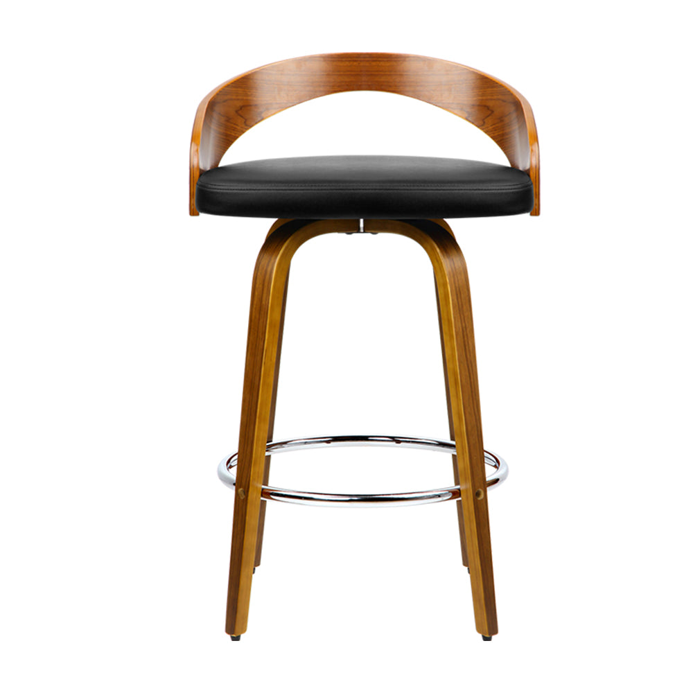 Set of 4 Alicante Walnut Wood Bar Stools - Black & Brown