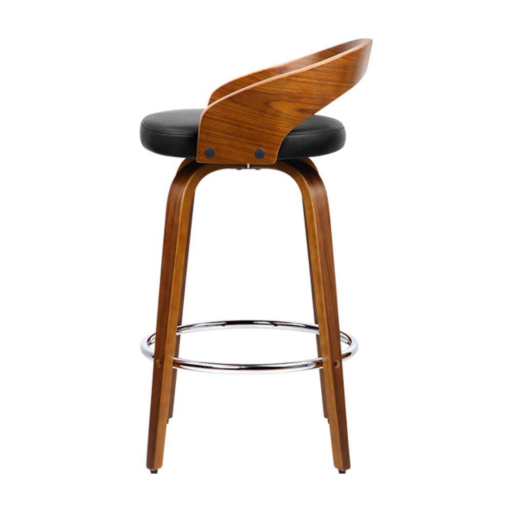 Set of 4 Alicante Walnut Wood Bar Stools - Black & Brown