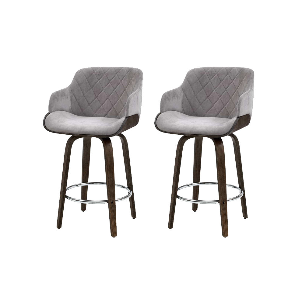 Set of 2 Lleida Velvet Bar Stool Swivel - Grey