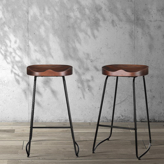 Set of 2 Trento Backless Elm Wood Bar Stools - Black