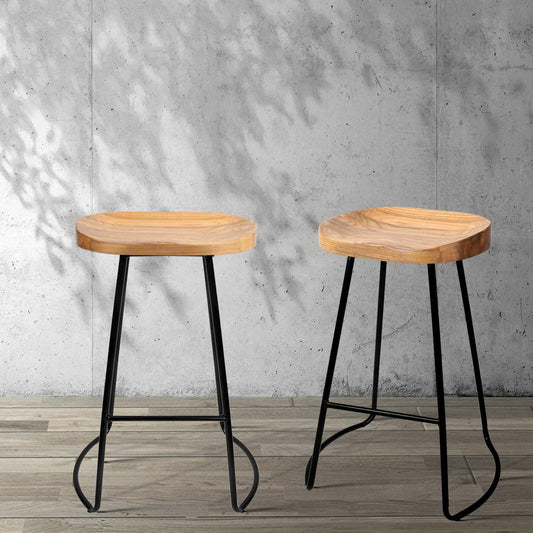 Set of 4 Reggio 65cm Elm Wood Backless Bar Stools - Black & Natural