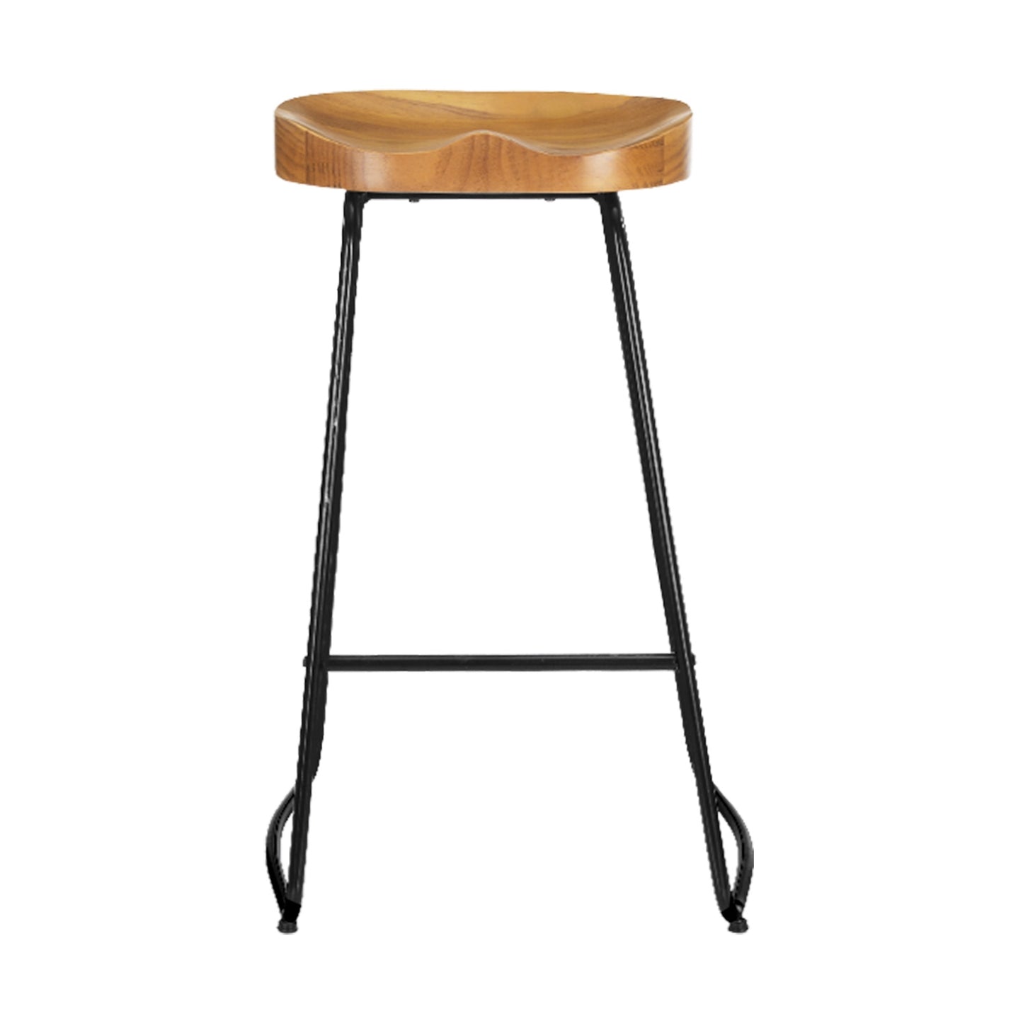 Set of 2 Reggio 75cm Elm Wood Backless Bar Stools - Black & Natural