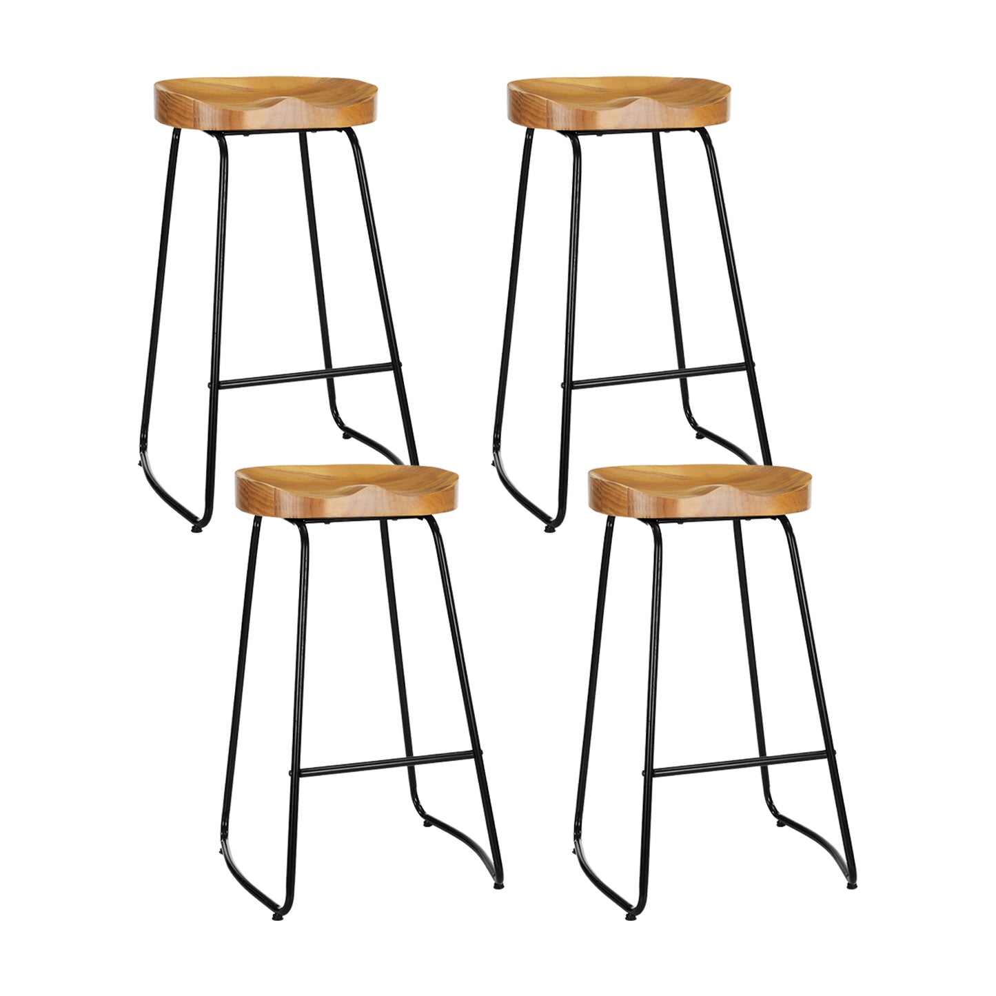 Set of 4 Reggio 75cm Elm Wood Backless Bar Stools - Black & Natural