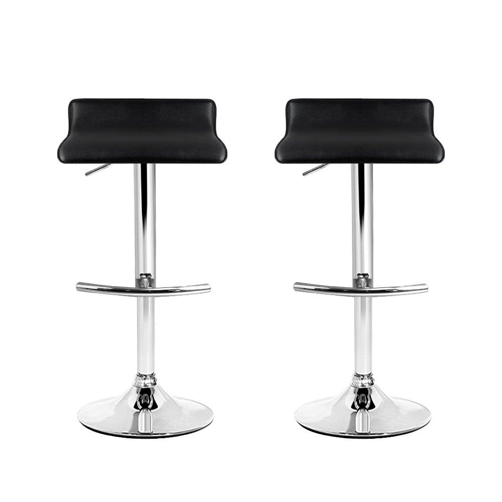 Set of 2 Terni PU Leather Wave Style Bar Stools - Black