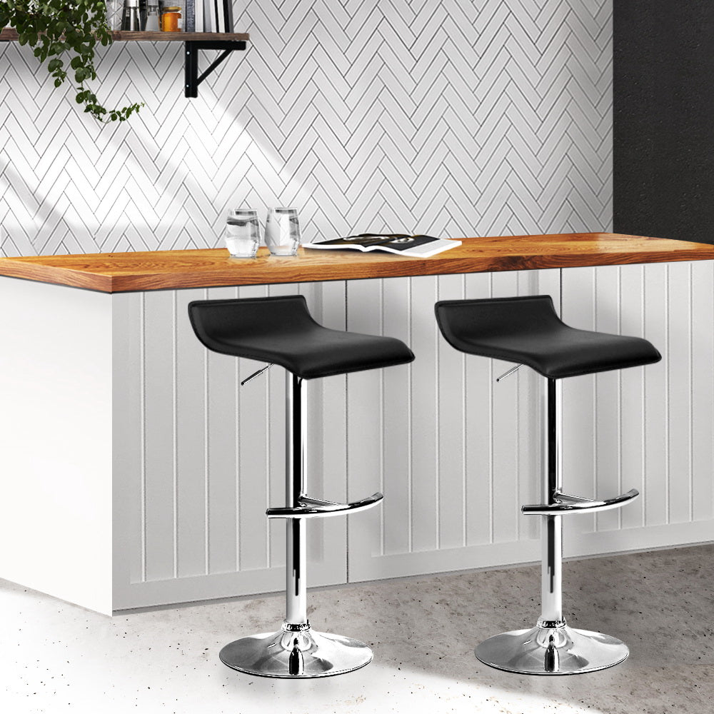 Set of 2 Terni PU Leather Wave Style Bar Stools - Black