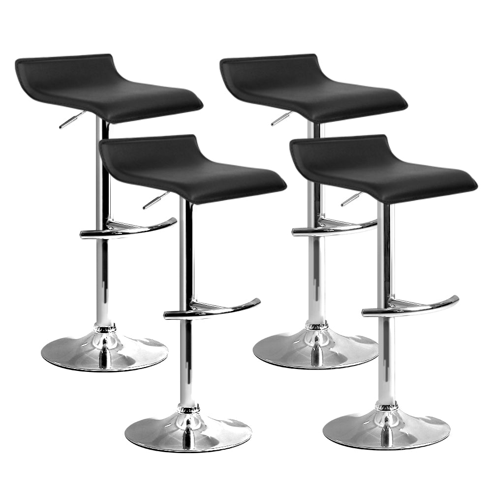 Set of 4 Terni PU Leather Wave Style Bar Stools - Black