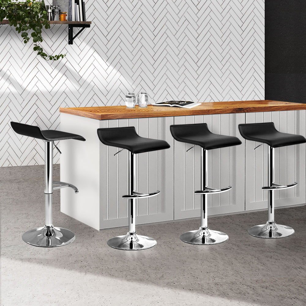 Set of 4 Terni PU Leather Wave Style Bar Stools - Black