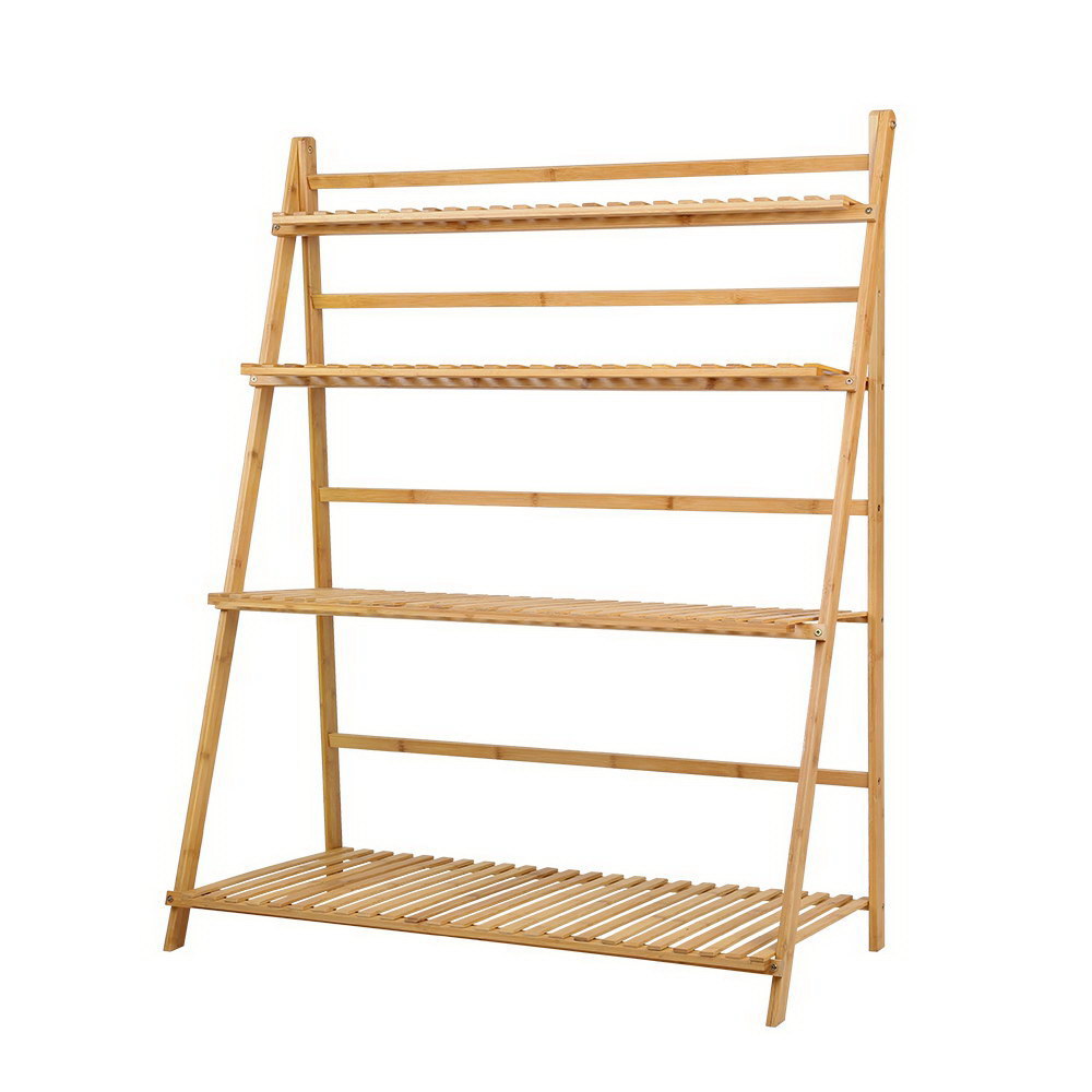 Bamboo Wooden Ladder Shelf Plant Stand Foldable