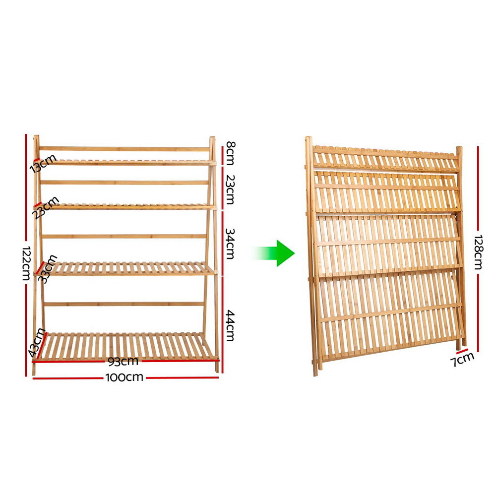 Bamboo Wooden Ladder Shelf Plant Stand Foldable