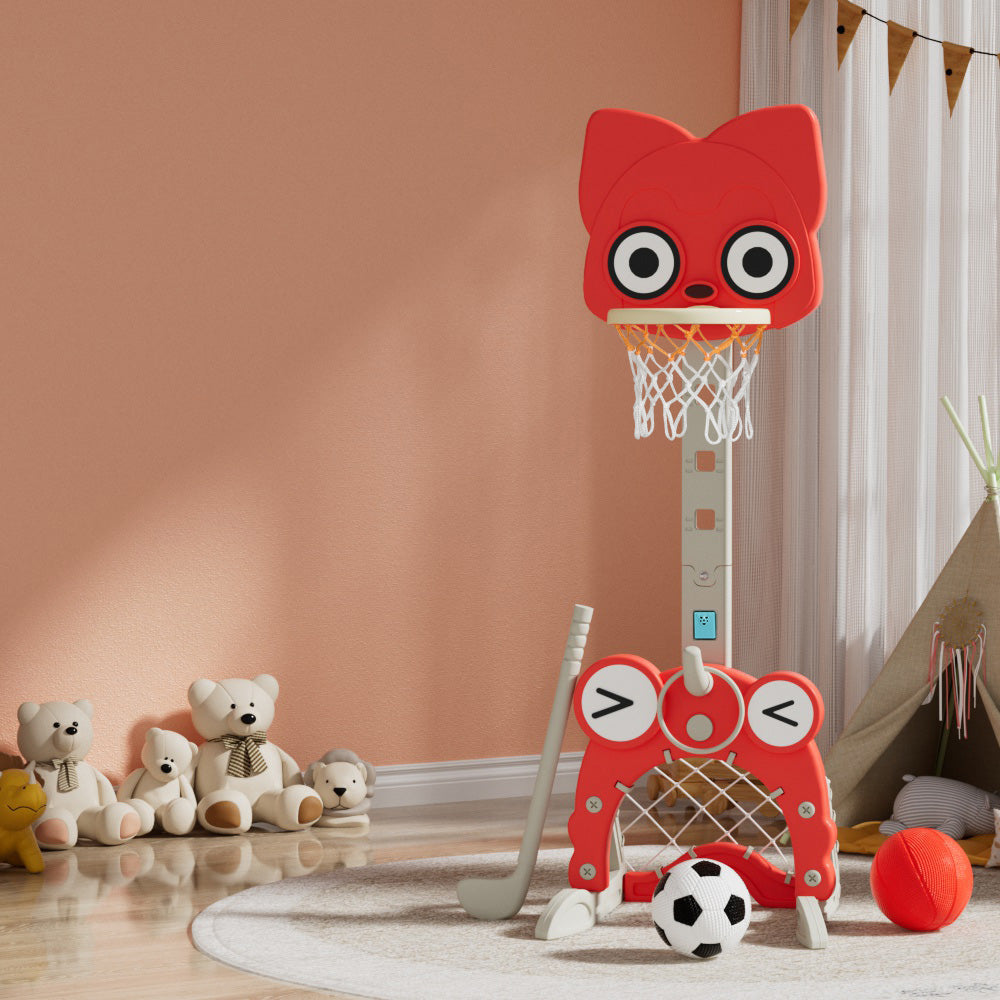 Kids Basketball Hoop Stand Adjustable 5-in-1 Sports Center Toys Set Red