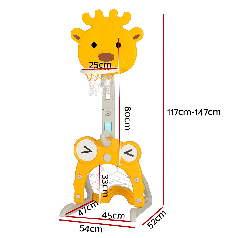 Kids Basketball Hoop Stand Adjustable 5-in-1 Sports Center Toys Yellow