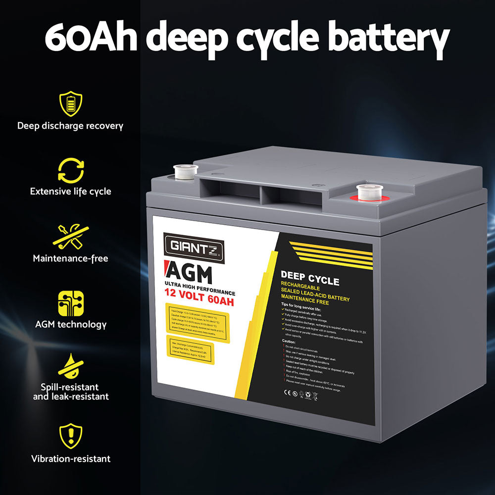 AGM Battery 12V 60Ah Deep Cycle Box Portable Solar Caravan Camping