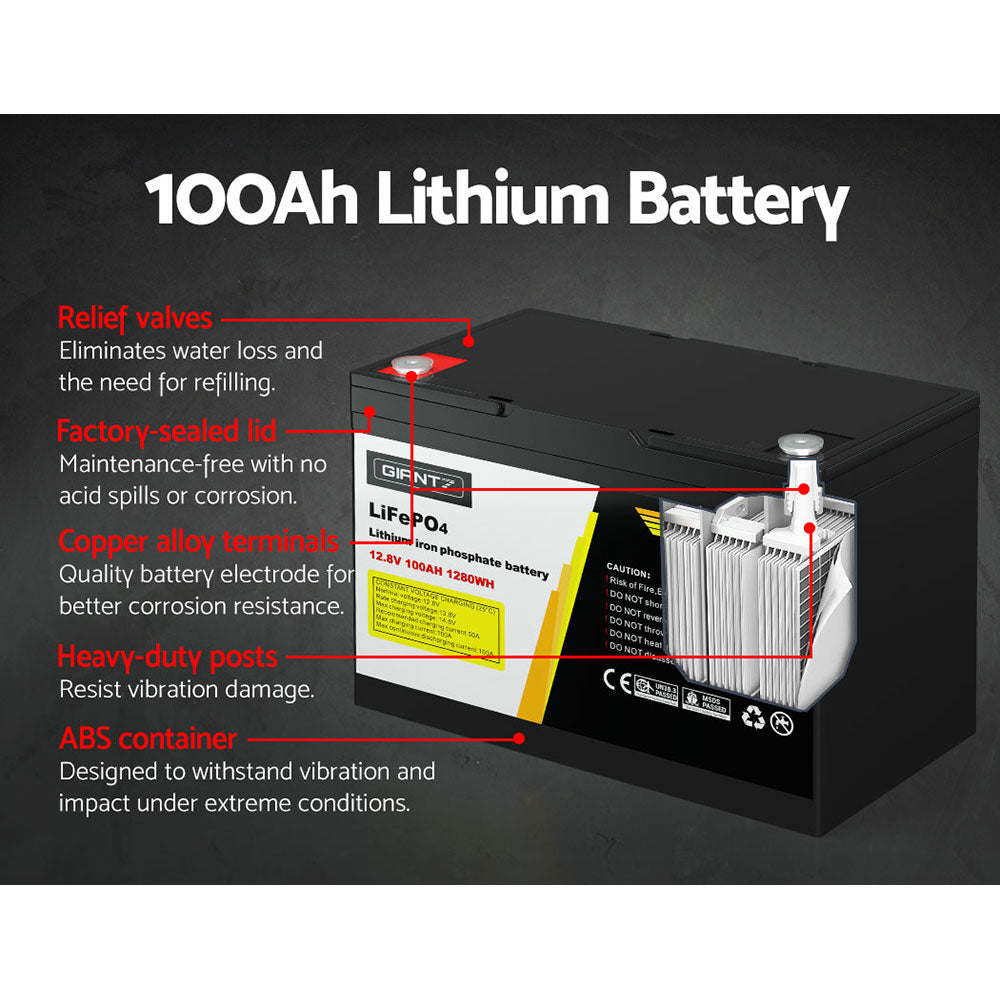 12V 100Ah Lithium Battery LiFePO4 Deep Cycle Box Solar Caravan Camping