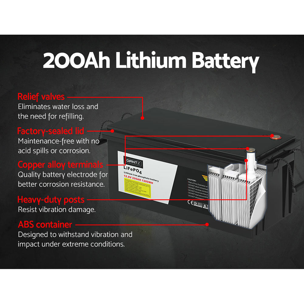 12V 200Ah Lithium Battery LiFePO4 Deep Cycle Box Solar Caravan Camping