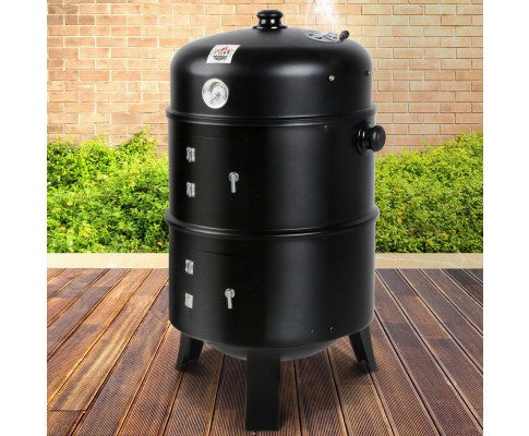 3-in-1 Charcoal BBQ Smoker - Black