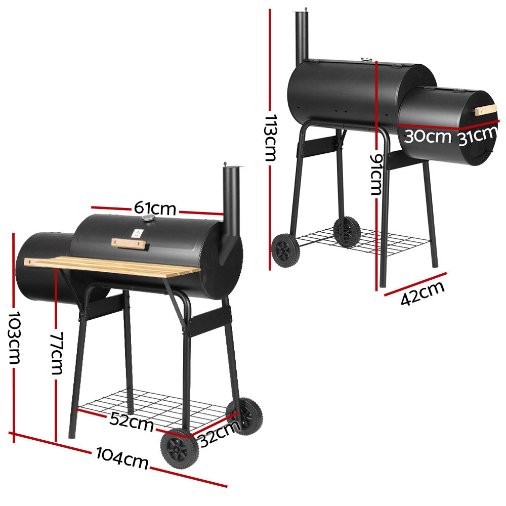 2-in-1 offset BBQ Smoker - Black