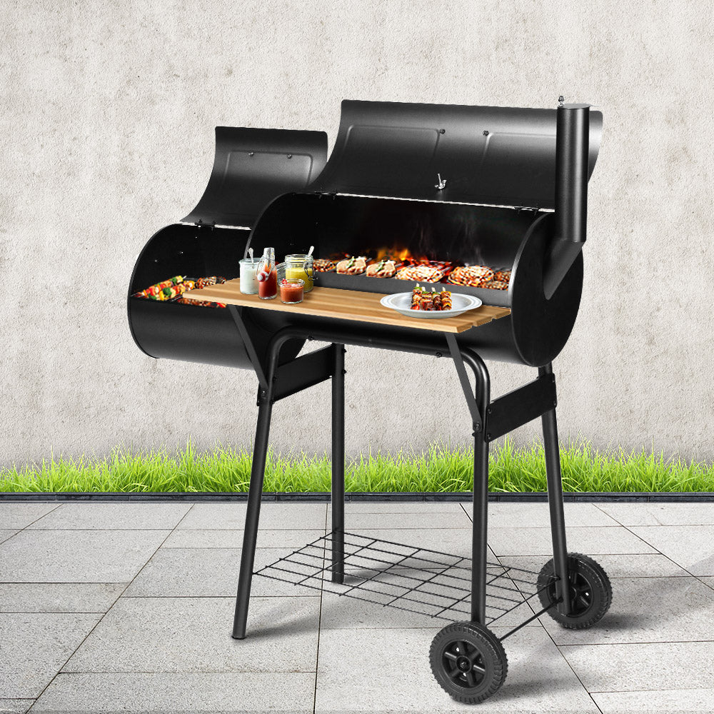 2-in-1 offset BBQ Smoker - Black