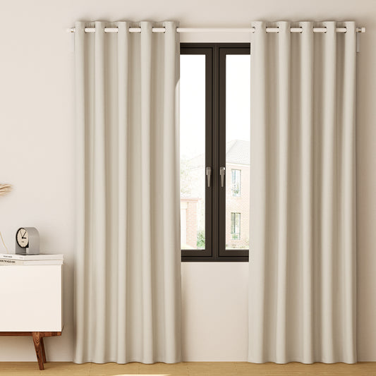 Set of 2 Blockout Curtains Blackout Window Curtain Eyelet 140x230cm Beige