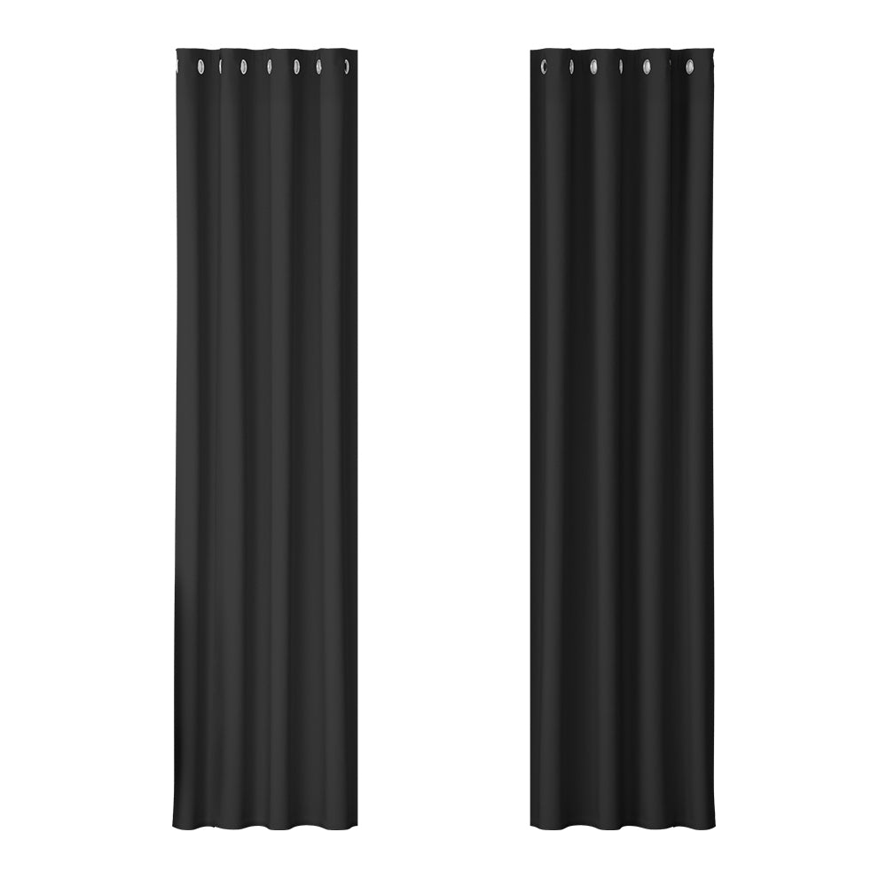 Set of 2 Blockout Curtains Blackout Window Curtain Eyelet 140x230cm Black