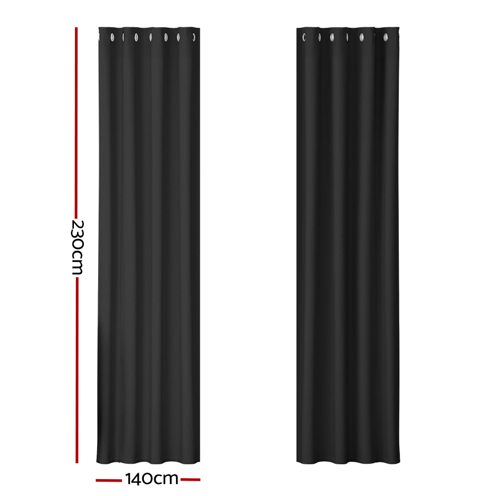 Set of 2 Blockout Curtains Blackout Window Curtain Eyelet 140x230cm Black