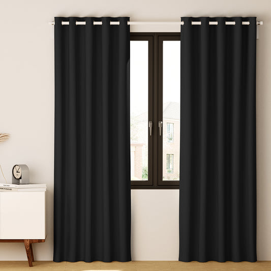 Set of 2 Blockout Curtains Blackout Window Curtain Eyelet 140x230cm Black