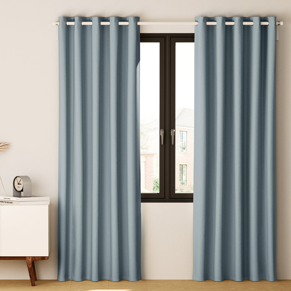 Set of 2 Blockout Curtains Blackout Window Curtain Eyelet 140x230cm Grey