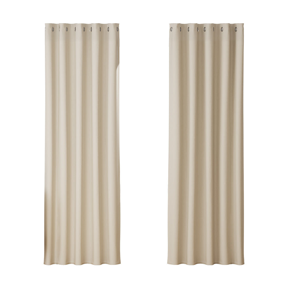 Set of 2 Blockout Curtains Blackout Window Curtain Eyelet 180x213cm Beige