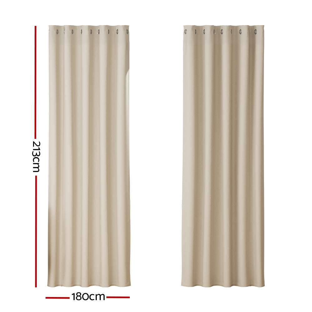 Set of 2 Blockout Curtains Blackout Window Curtain Eyelet 180x213cm Beige