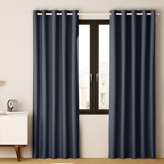 Set of 2 Blockout Curtains Blackout Window Curtain Eyelet 180x213cm Charcoal