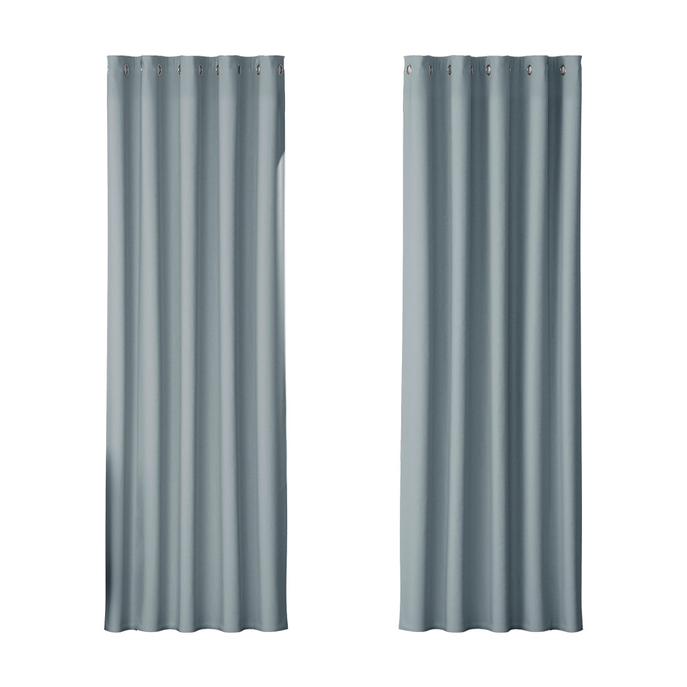 Set of 2 Blockout Curtains Blackout Window Curtain Eyelet 180x213cm Grey