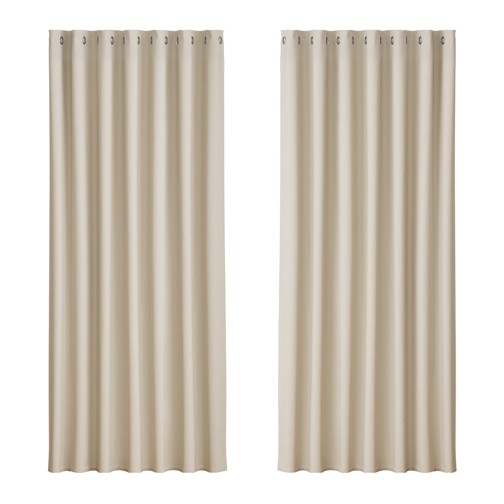 Set of 2 Blockout Curtains Blackout Window Curtain Eyelet 240x230cm Beige