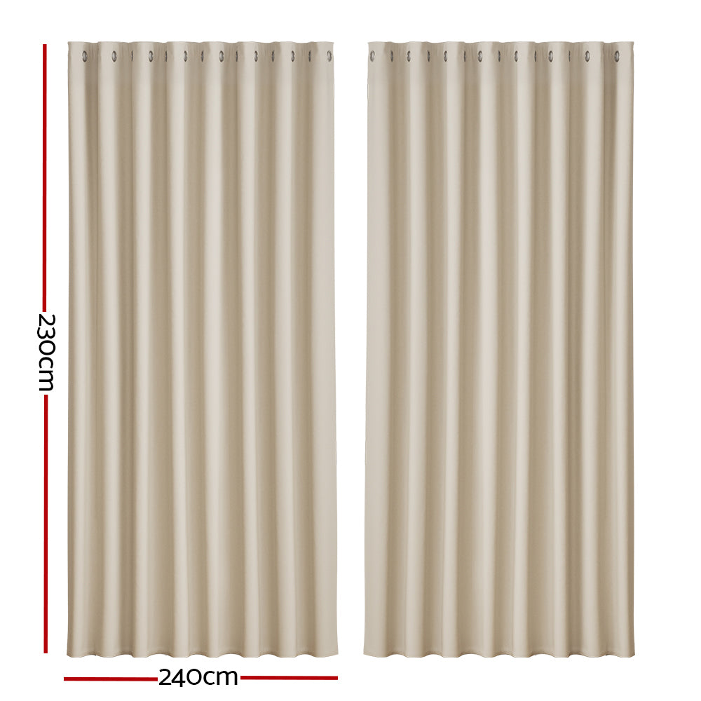 Set of 2 Blockout Curtains Blackout Window Curtain Eyelet 240x230cm Beige