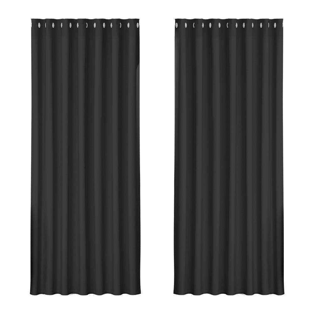 Set of 2 Blockout Curtains Blackout Window Curtain Eyelet 240x230cm Black